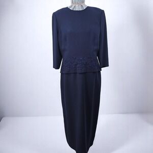 Donna Morgan‎ Dress Woman 16 Navy Blue Floral Applique Career Interview Outfit